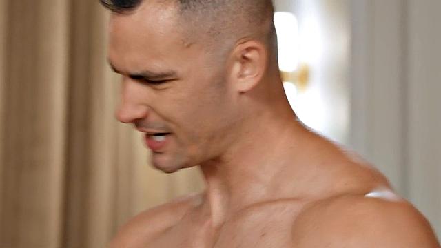 Athletic jock cums on face after bareback fucking