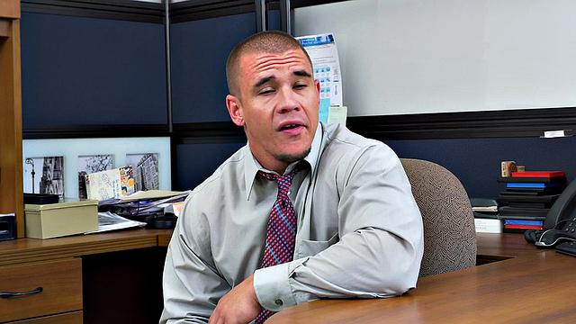 Boss gets his ass fingered before 3some with his horny office mate