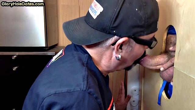 Moustache auntie gloryhole cocksuck