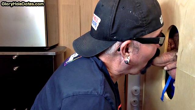 Moustache auntie gloryhole cocksuck