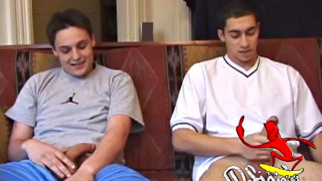 Levi and Gunner work up a couple of stiff ones, and then strip naked and get down to business. These horny guys exchange blow jobs, switching off on each other, until they both blow big messy loads.