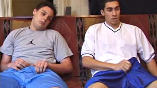 Levi and Gunner work up a couple of stiff ones, and then strip naked and get down to business. These horny guys exchange blow jobs, switching off on each other, until they both blow big messy loads.