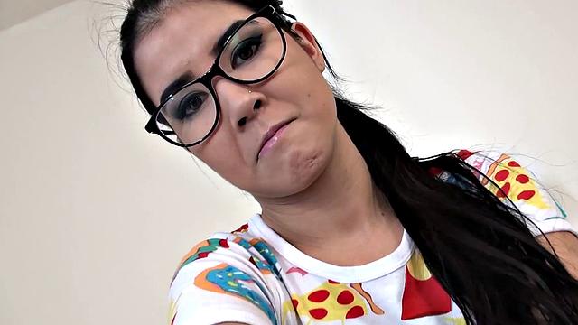 Cute Teen in Glasses Sucks like a Slut