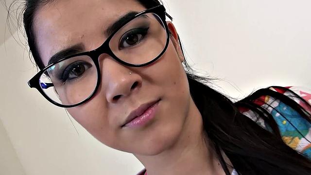 Cute Teen in Glasses Sucks like a Slut