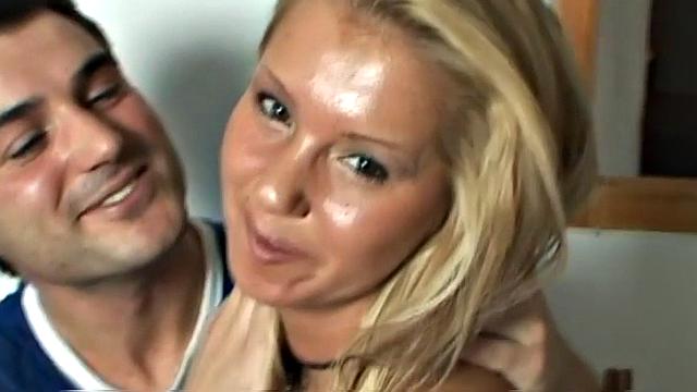 A blonde teen's shaved pussy get gaped and fingered up close and personal