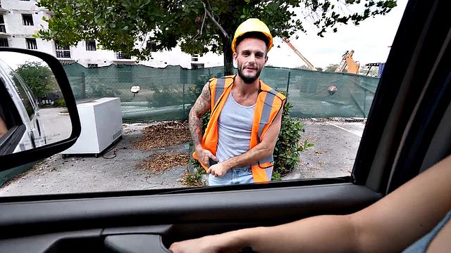 Real str8 passer fucks gay in public van outdoor