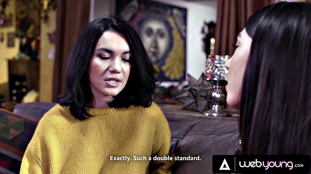 Hot Babe Mina Moon Visits But Gets Seduced By Pretty Sawyer Cassidy Into Lesbian Pussy Play