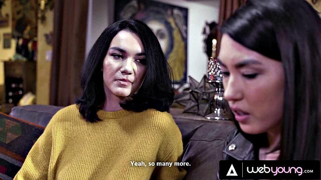 Hot Babe Mina Moon Visits But Gets Seduced By Pretty Sawyer Cassidy Into Lesbian Pussy Play