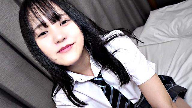 Mei Hotta wears a uniform and then masturbates while we watch