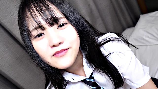 Mei Hotta wears a uniform and then masturbates while we watch