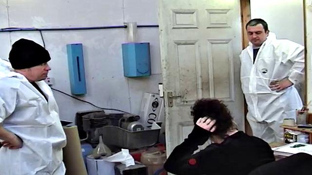 Busty Kim sucks off workers