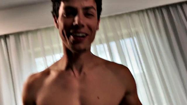 Dildo bottom barebacked by stud till cumshot