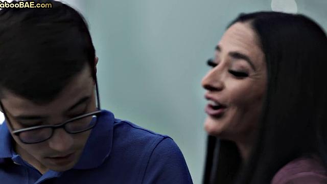 Busty bae drilled in doggystyle by nerd in hot affair