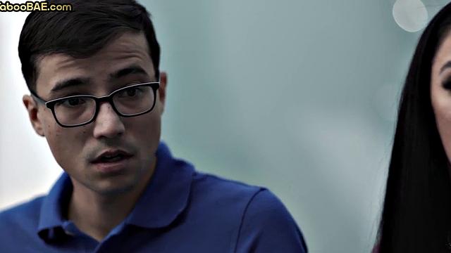 Busty bae drilled in doggystyle by nerd in hot affair