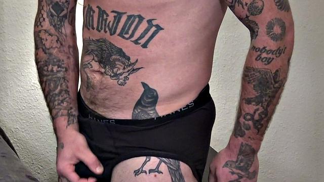 Amateur solo inked pussy toys pussy with dildo sex toy