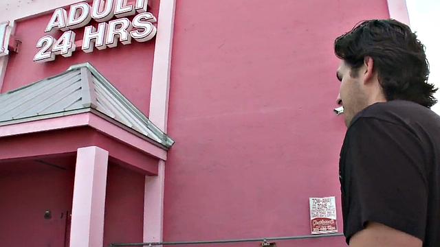 Real str8 gets gloryhole gay BJ with voyeur babe