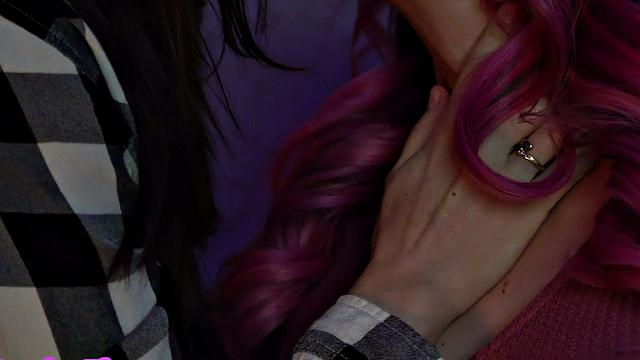 TS MILF with pink hair fucks the hairy pussy of a rimjob babe