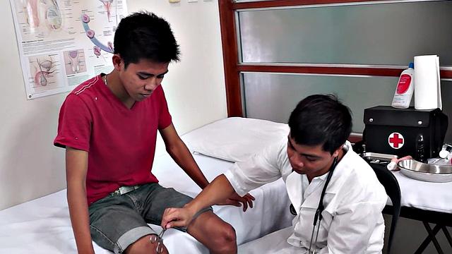 Asian enema twink toyed by his doctor at infirmary