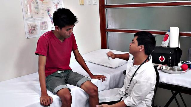 Asian enema twink toyed by his doctor at infirmary