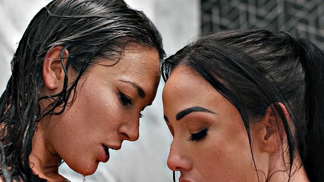 LEZ BE BAD - Naturally Stacked Jennifer White Gets Anal Milk Enema From Brunette Katrina Colt