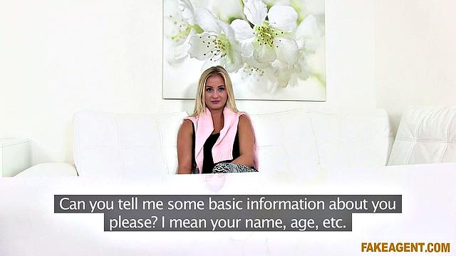 Blonde model in red panties takes it hard from behind on the couch