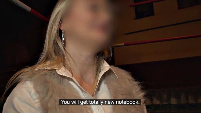 Blonde babe with oiled up pussy takes a hard white cock in her wet hole