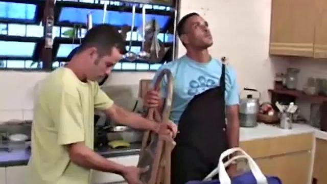 Gomez Aguilar is helping Richard Pene with some work.  Gomez gets on a ladder and Richard ends up stripping him down to his extra large dick. He does his best to take it in his mouth, but the size is just too much.