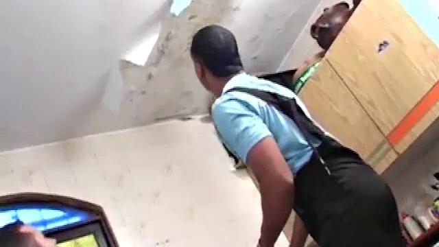 Gomez Aguilar is helping Richard Pene with some work.  Gomez gets on a ladder and Richard ends up stripping him down to his extra large dick. He does his best to take it in his mouth, but the size is just too much.