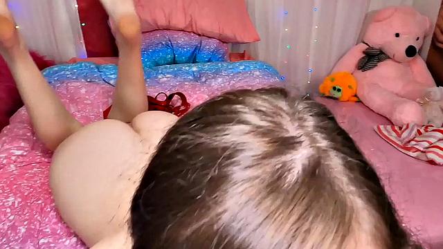 Stepdad pounds tight pussy of stepdaughter in her tight shaved muff up close and personal