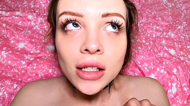 Stepdad pounds tight pussy of stepdaughter in her tight shaved muff up close and personal