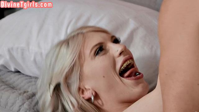 Blonde TS assfucked by her BF