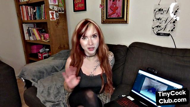 SPH solo inked babe in stockings humiliates small individuals