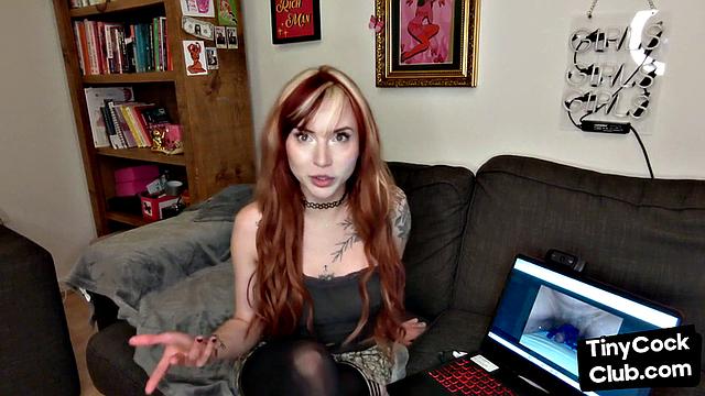 SPH solo inked babe in stockings humiliates small individuals