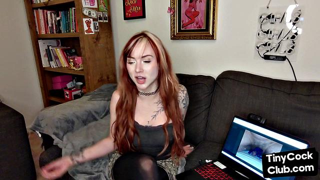 SPH solo inked babe in stockings humiliates small individuals