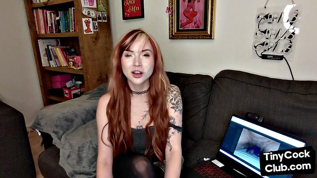 SPH solo inked babe in stockings humiliates small individuals