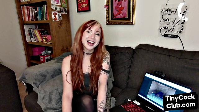 SPH solo inked babe in stockings humiliates small individuals