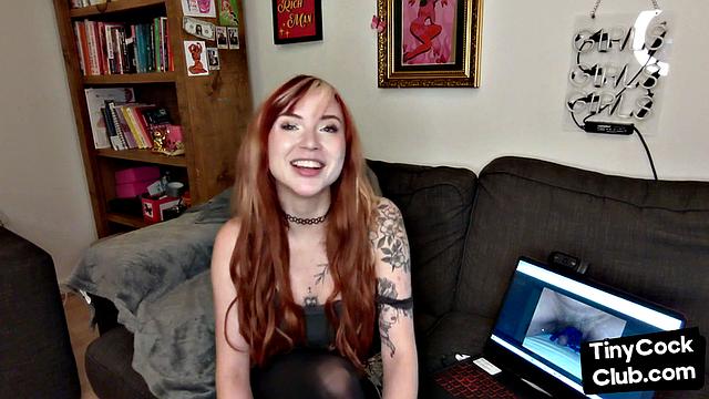 SPH solo inked babe in stockings humiliates small individuals