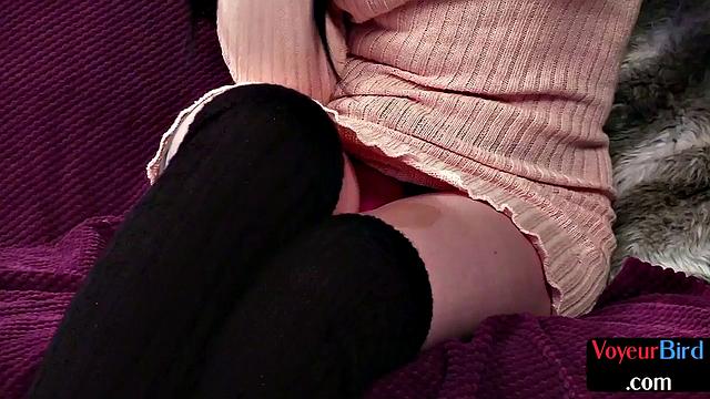 Busty british voyeur watches wanker in cfnm couple