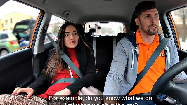 Car bae fucked by driving instructor in wet pussy hole