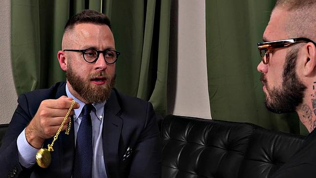 Mesmerized buff hunk bareback fucked by doctor at seance