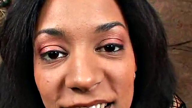 Busty ebony titty fucks hard dick and gives a BJ