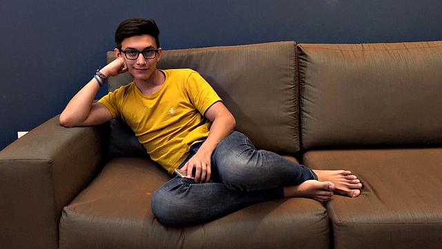 After stripping down to his briefs, Vincent stretches out on a sofa, pushes his underwear down and works up a stiff one. Then he gets totally naked and starts jerking off. A long stroke show follows, as Vincent edges himself several times.