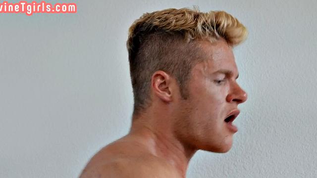 Busty TS Ebony cums on BFs face after bathroom anal