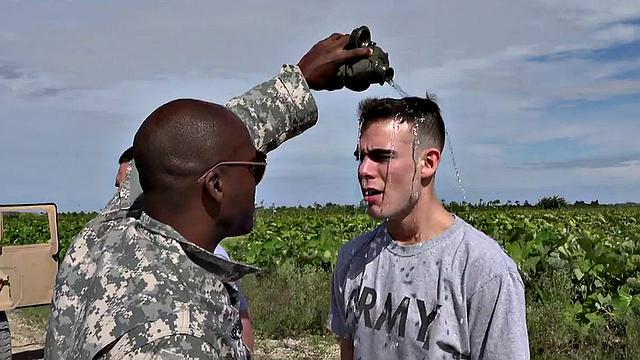 Army men enjoy outdoor IR orgy after morning training