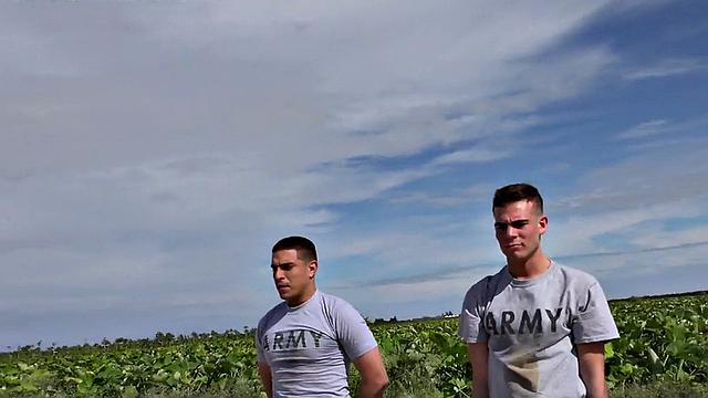 Army men enjoy outdoor IR orgy after morning training