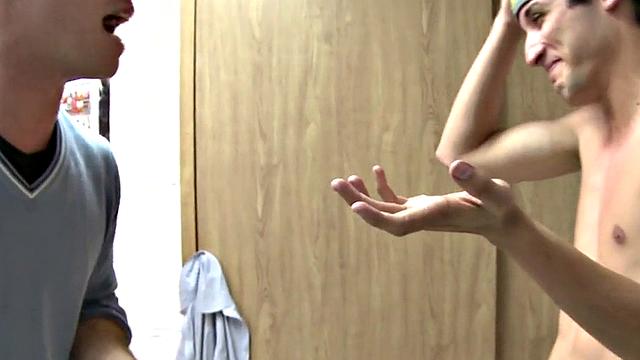 Skinny stud hazed in gay 3some for fraternity entrance