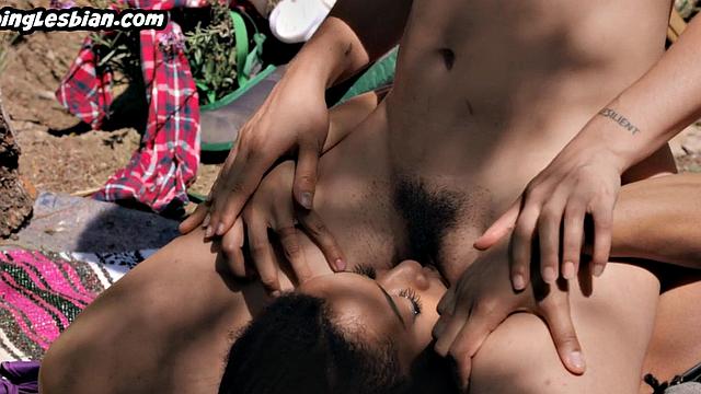 Camping lesbian babes got horny and start pussyeating