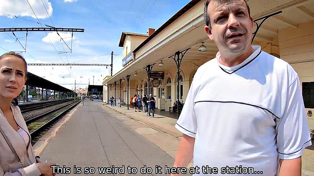 HUNT4K. Chick with smooth pussy enjoys cock while hubby watches