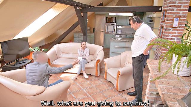 HUNT4K. Chick with smooth pussy enjoys cock while hubby watches