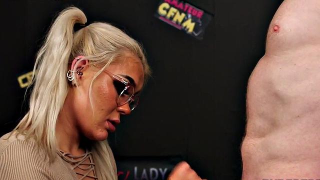 British CFNM babe gives a job interview a CFNM twist